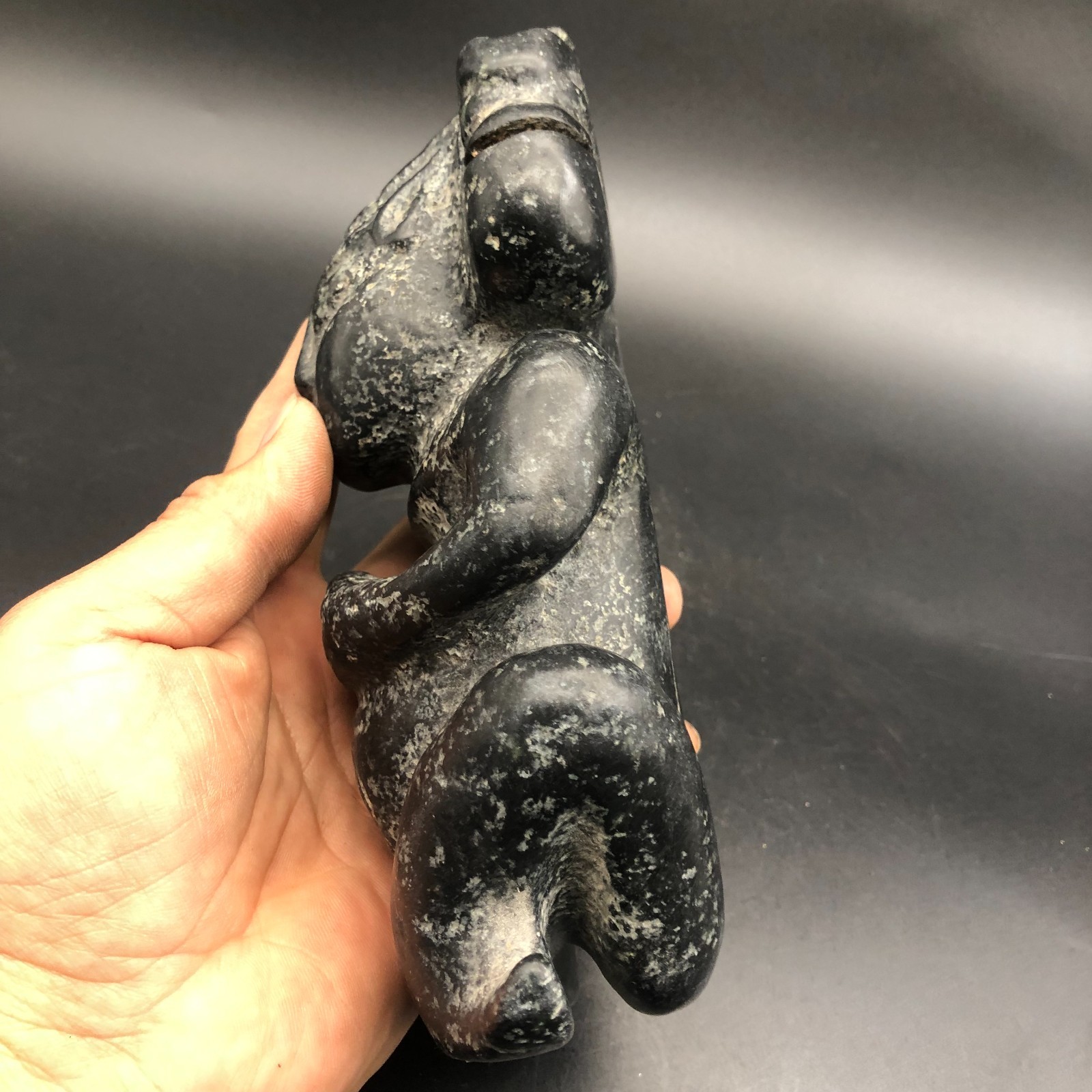 Old HongShan Culture Meteorite Jade Hand-Carved Sun God Helios Statue