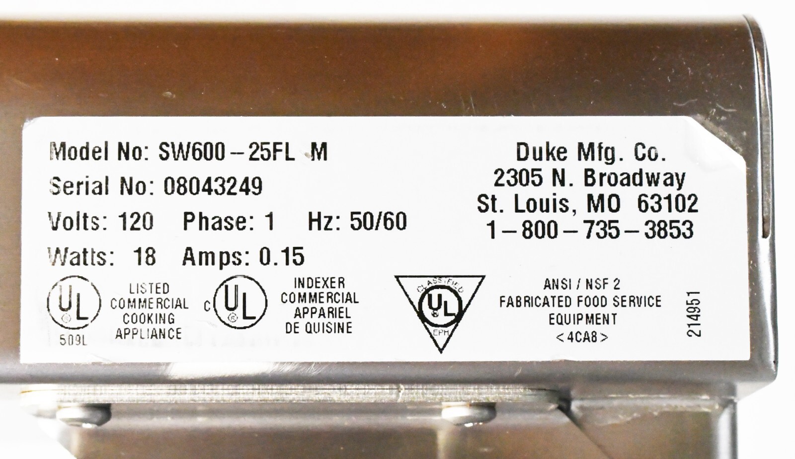DUKE SUB-HF-L25 Hot Food Warmer Steam Table Electric Fully Serviced Works Great