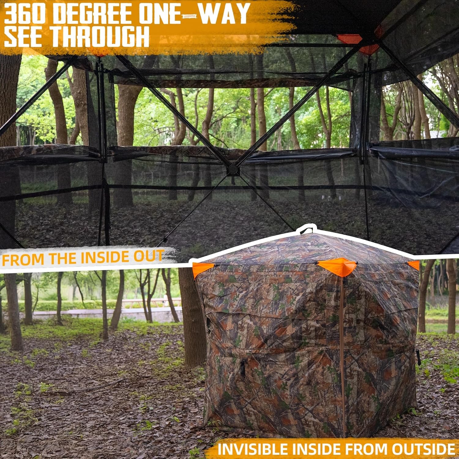 New Hunting Blind,360° See Through Ground Blind W/ Mat for 2-3 Person,Camouflage