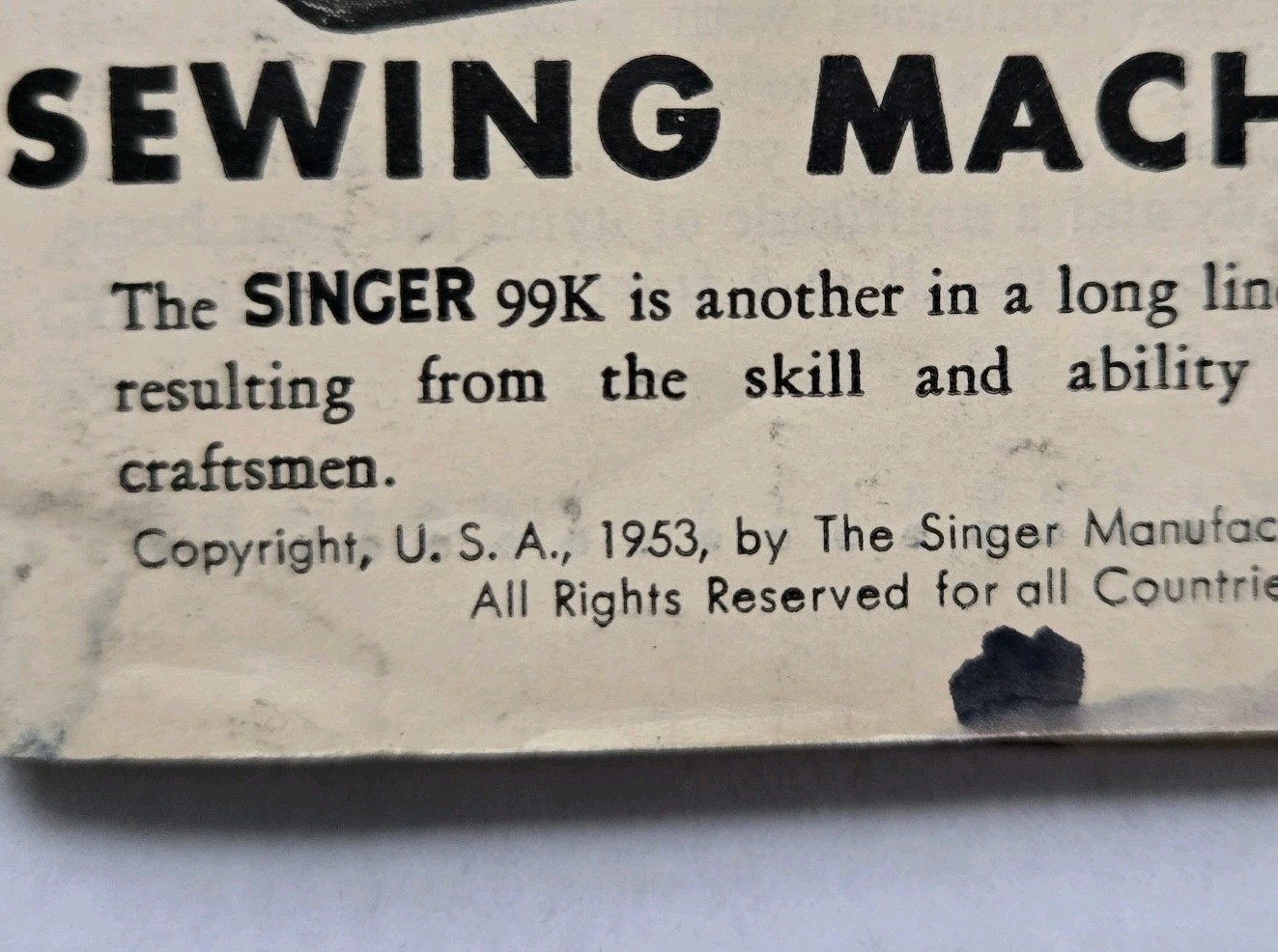 Singer Electric Sewing Machine Model 99 K Instruction Book Manual Original 1953