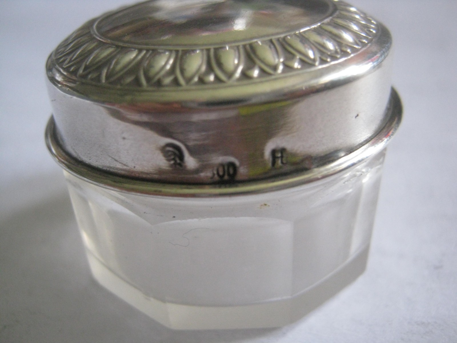 Glass Decagon 1.5" Pill Box w/ 800 Silver Top, German Maker HB Hermann Behrnd