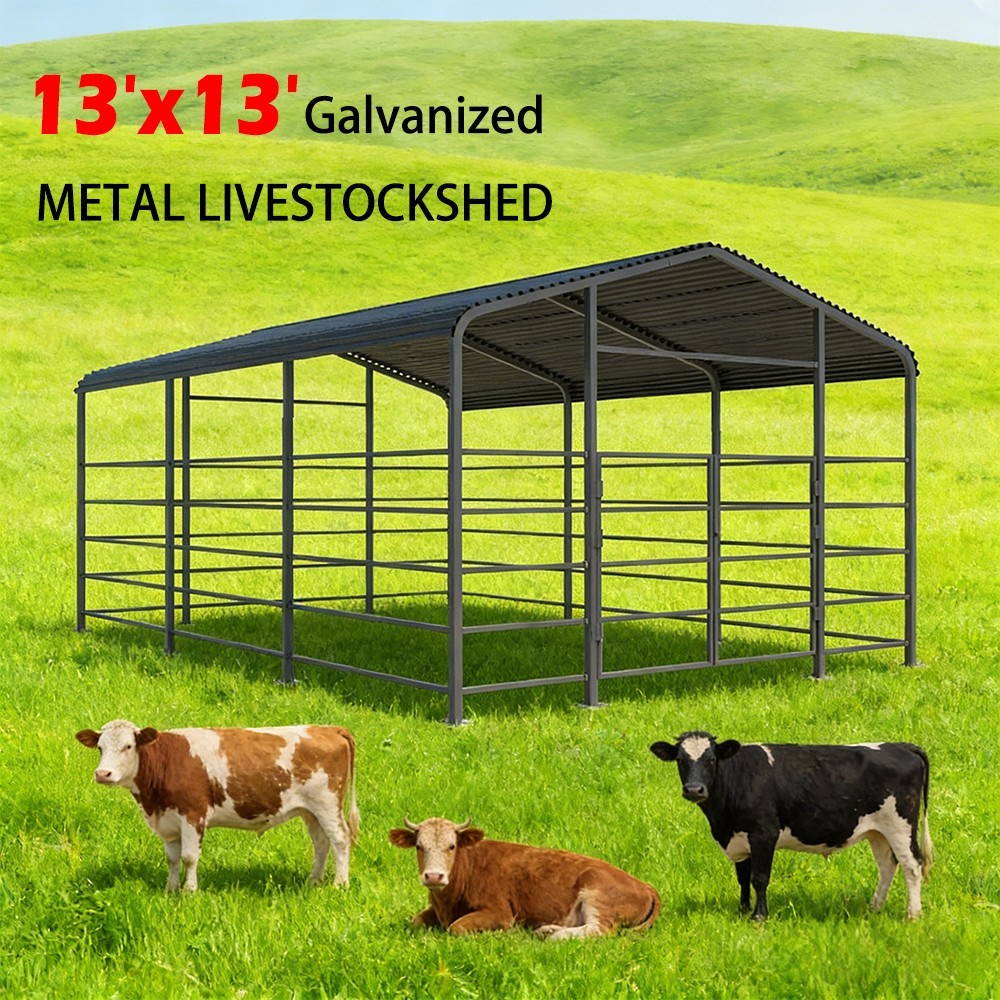 Free Shipping 13×13FT Metal Livestock Shed Farm Animal Shelter Cowshed NEW