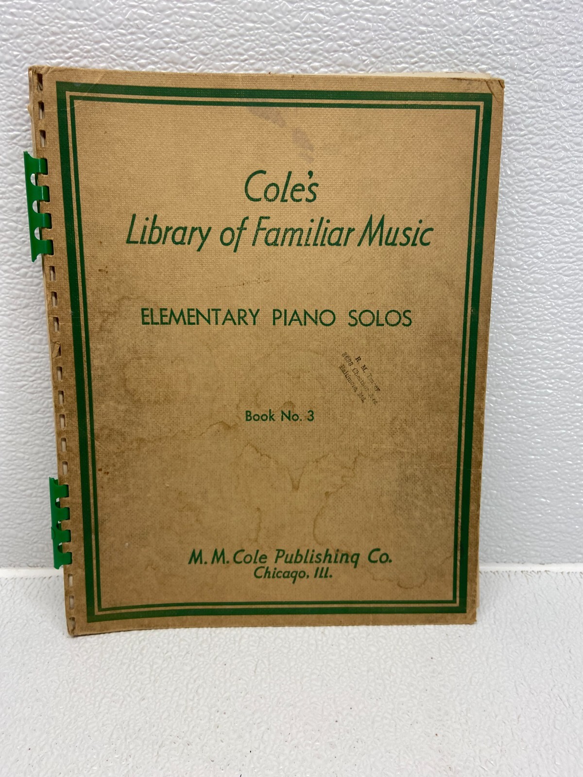 Vintage M.M. Coles Library Of Familiar Music Elementary Piano Solos Book # 3