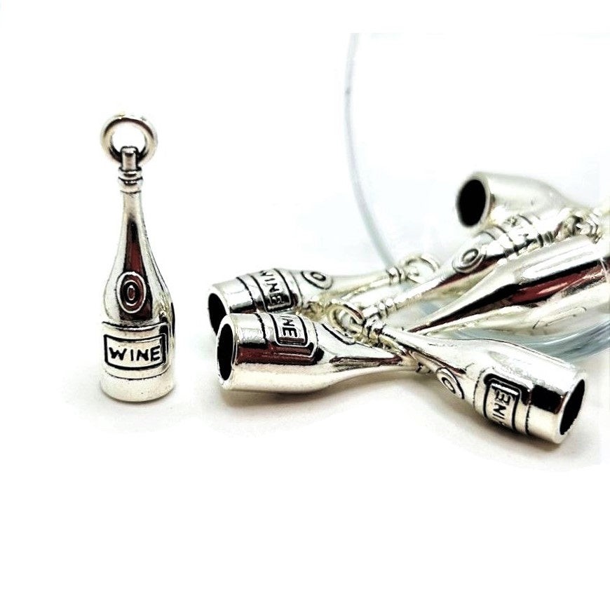 Silver Wine Bottle 3D Charms, 28x8mm - US Seller