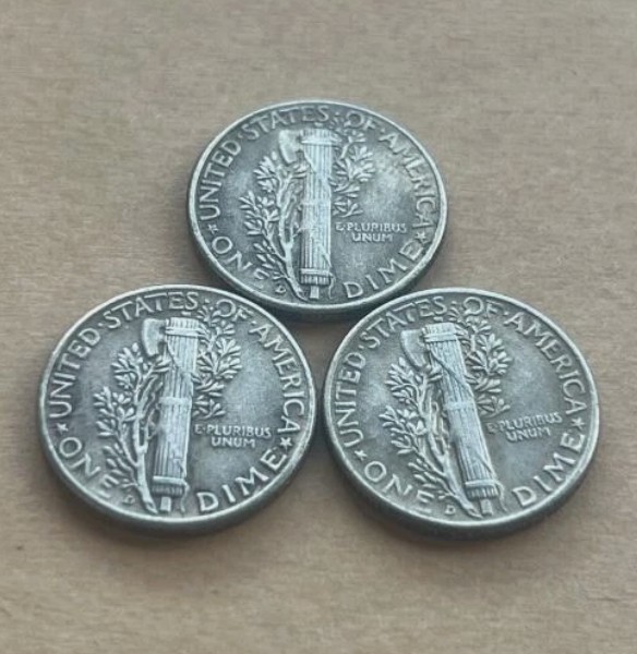 3PC 1921-D Mercury Dime Low production in the first year As shown in the figure
