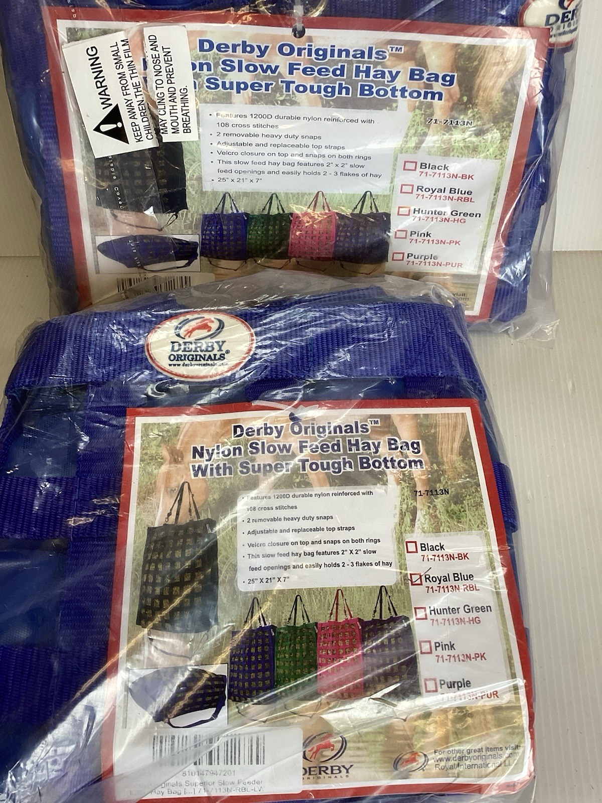 Derby Originals Easy Feeder Horse Hay Bag Slow Feeding 25”x21”x7” Lot Of 2