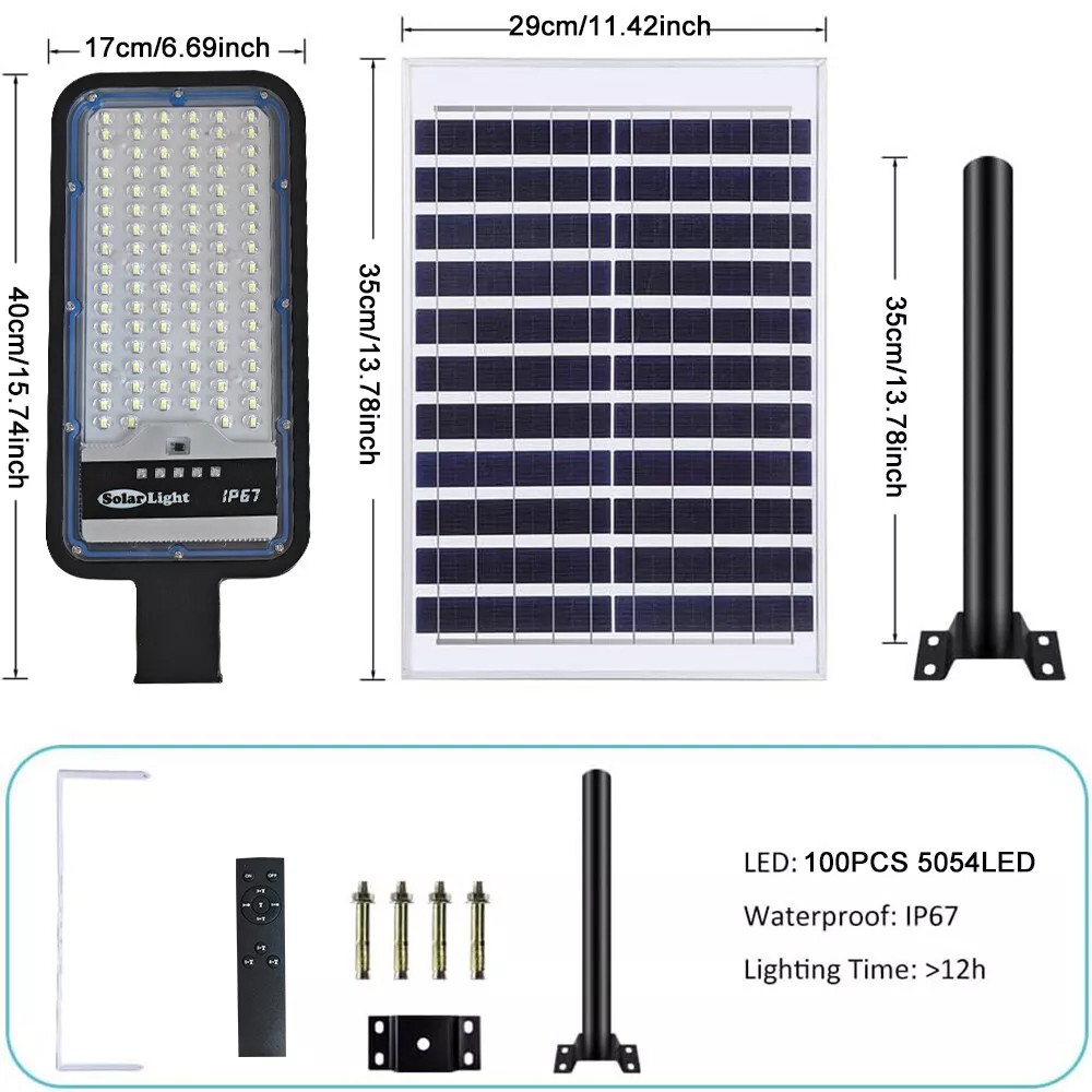 Commercial Solar Street Lights Outdoor Dusk-to-Dawn Solar High Bright Aluminum