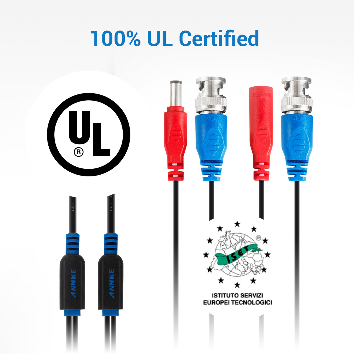 ANNKE 4x 100ft Video Power BNC Cable for CCTV Security Camera System Extend Wire