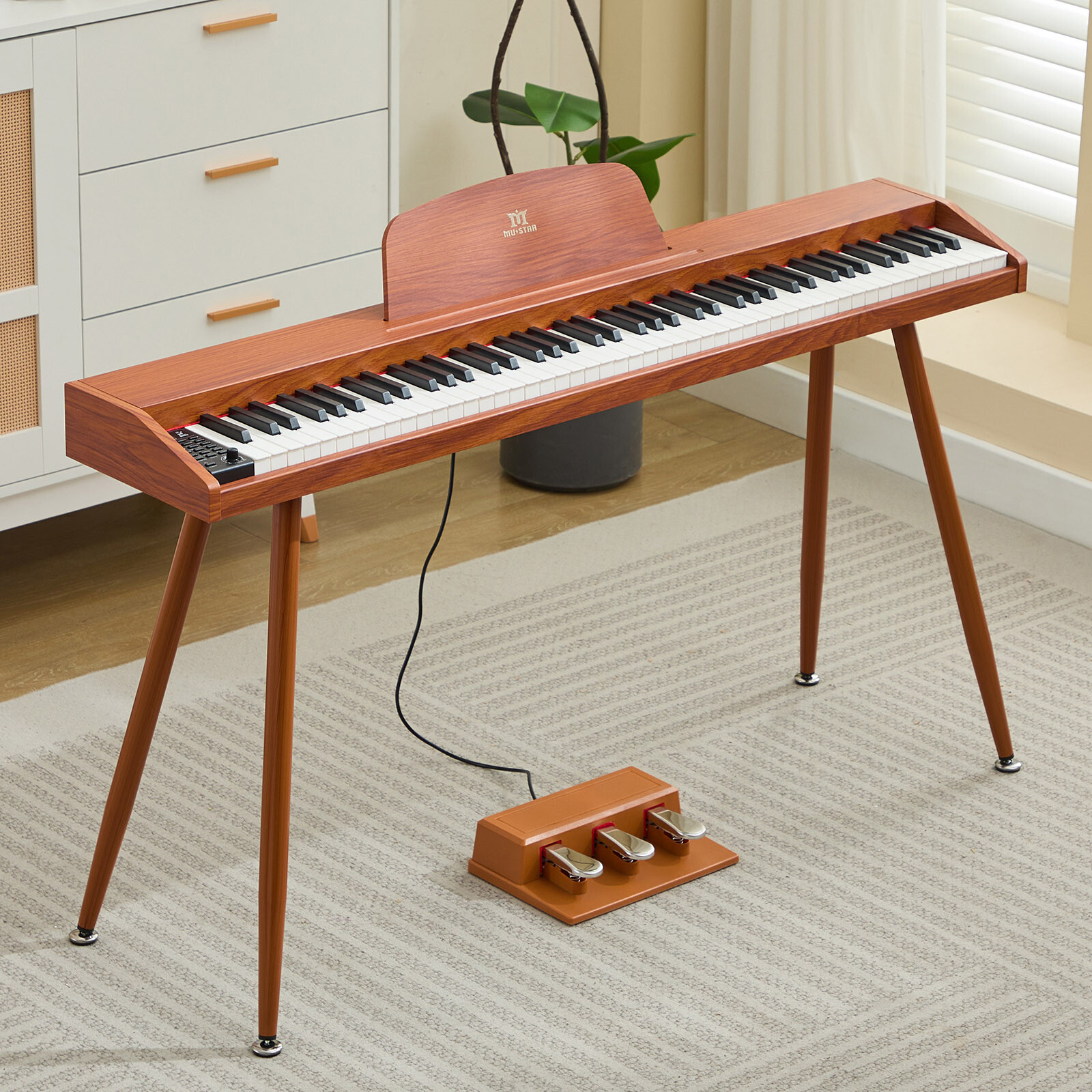 MUSTAR 88-Key Semi-Weighted Digital Piano with USB MIDI, Brown