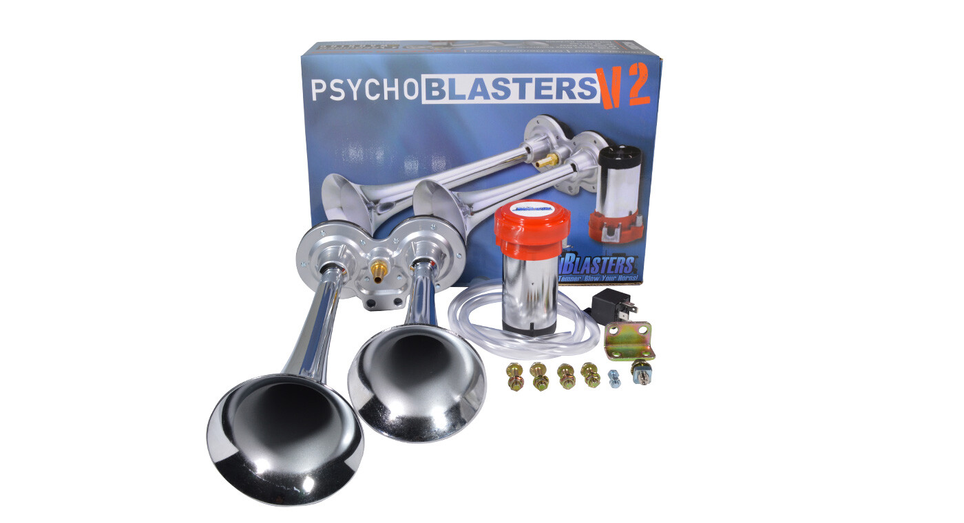 HornBlasters PsychoBlasters V2 Loud Electric Air Horn Kit for Truck - Compact