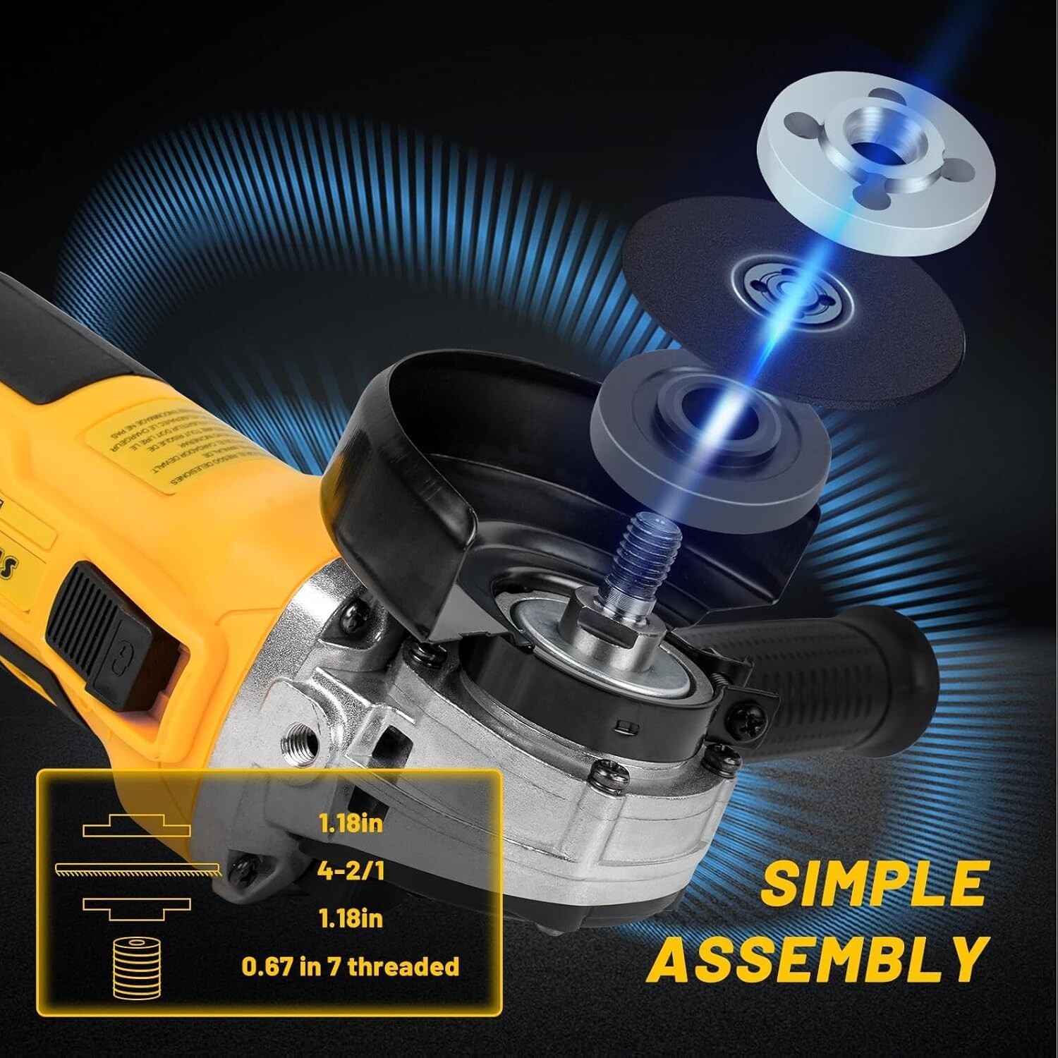Cordless Angle Grinder Fits Dewalt 20V Battery (No Battery) 4-1/2 in. 10000 RPM
