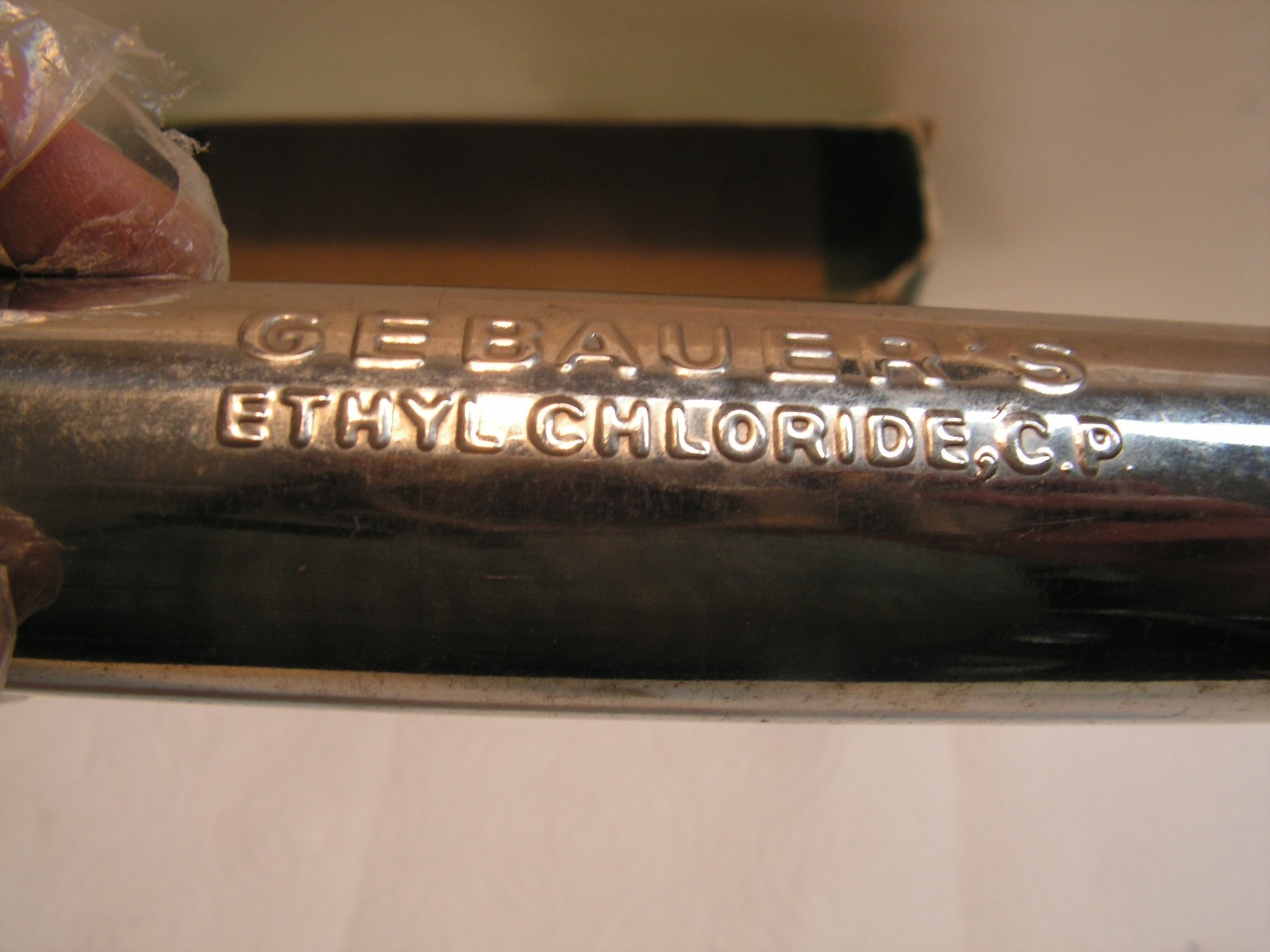 Vintage Gebauer's Ethyl Chloride 100g Tube In Box. TUBE VERY GOOD BOX WORN!