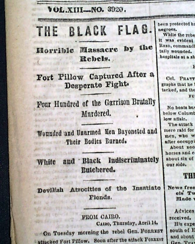 FORT PILLOW MASSACRE Confederate Nathan Forrest Negroes Killed 1864 Civil War