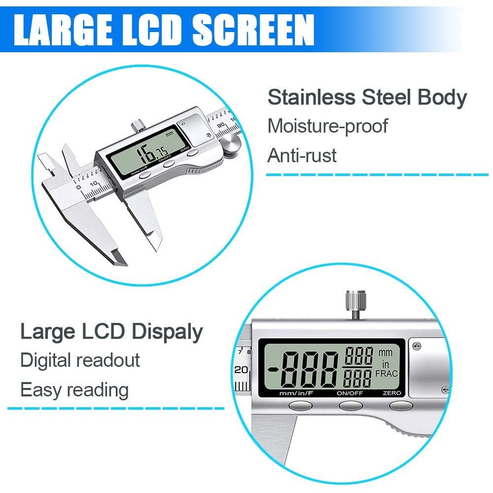 Digital Caliper Measuring Tool, Stainless Steel Vernier Caliper Digital Micro...