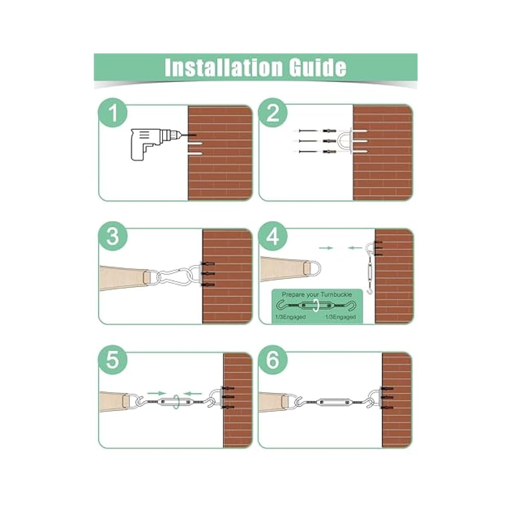 Outdoor Canopy Shade Kit, Includes Turnbuckles, Hooks & Mounting Hardware