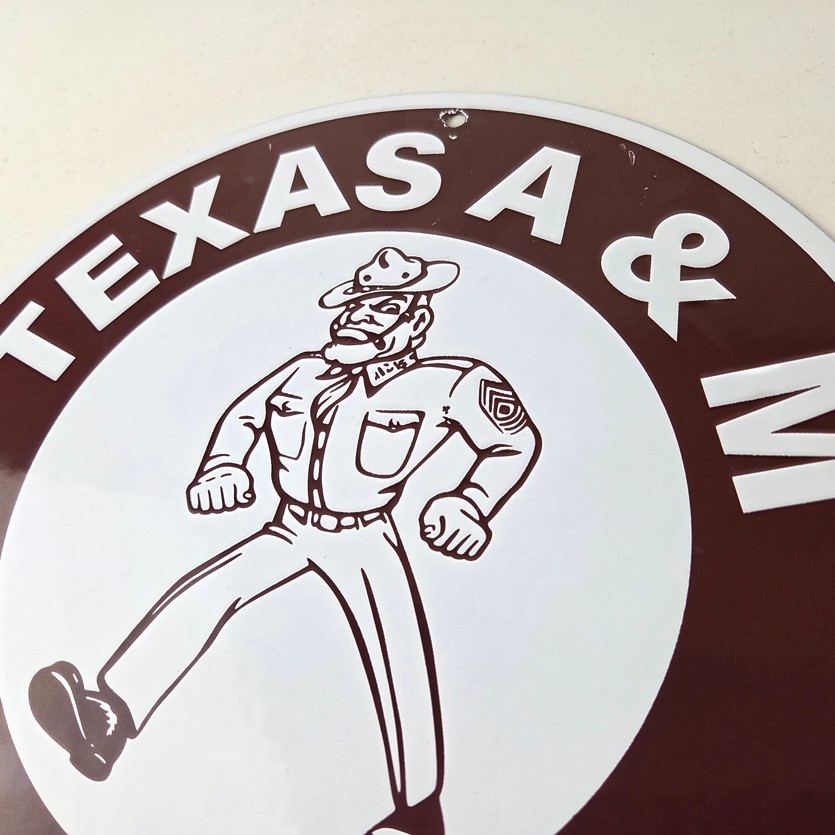 Vintage Texas A&M Sign - College Football Aggies Gas Service Pump Porcelain Sign