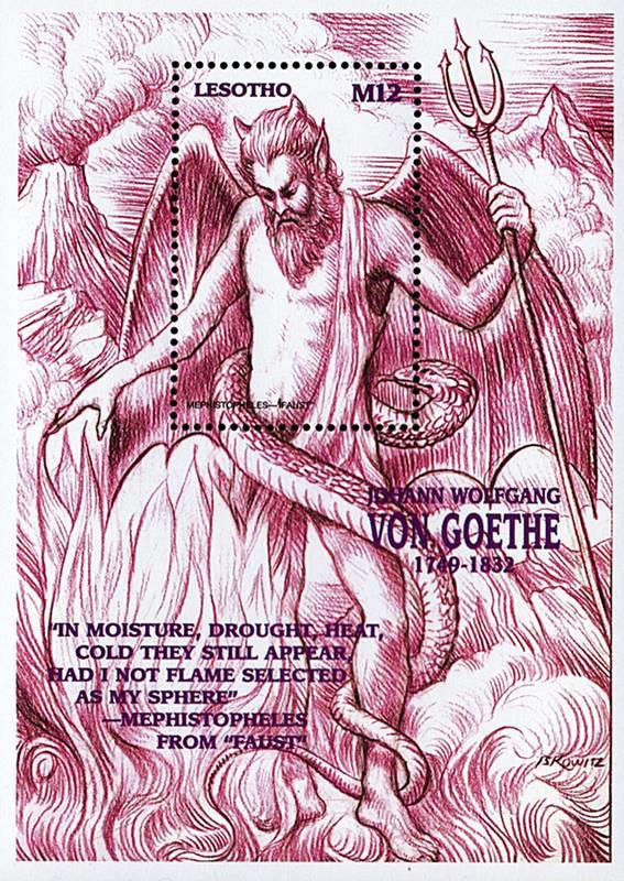 LESOTHO 1999 GOETHE S/S neuf ** DEVIL, LITERATURE, SNAKES 💲FREE SHIPPING💲