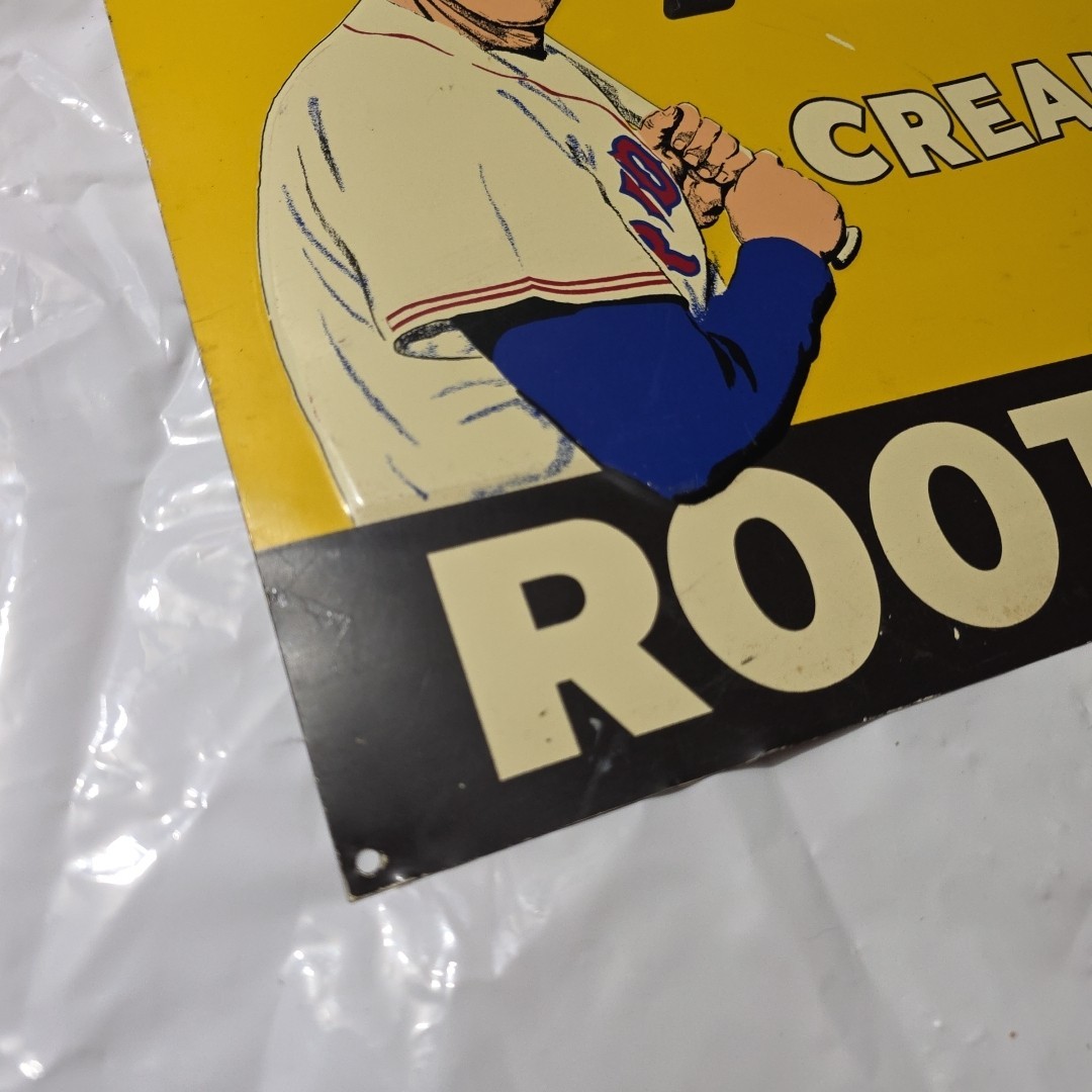 VTG TED WILLIAMS Ted's Delicious Creamy ROOT BEER SIGN 10in. x 15in. Green Back