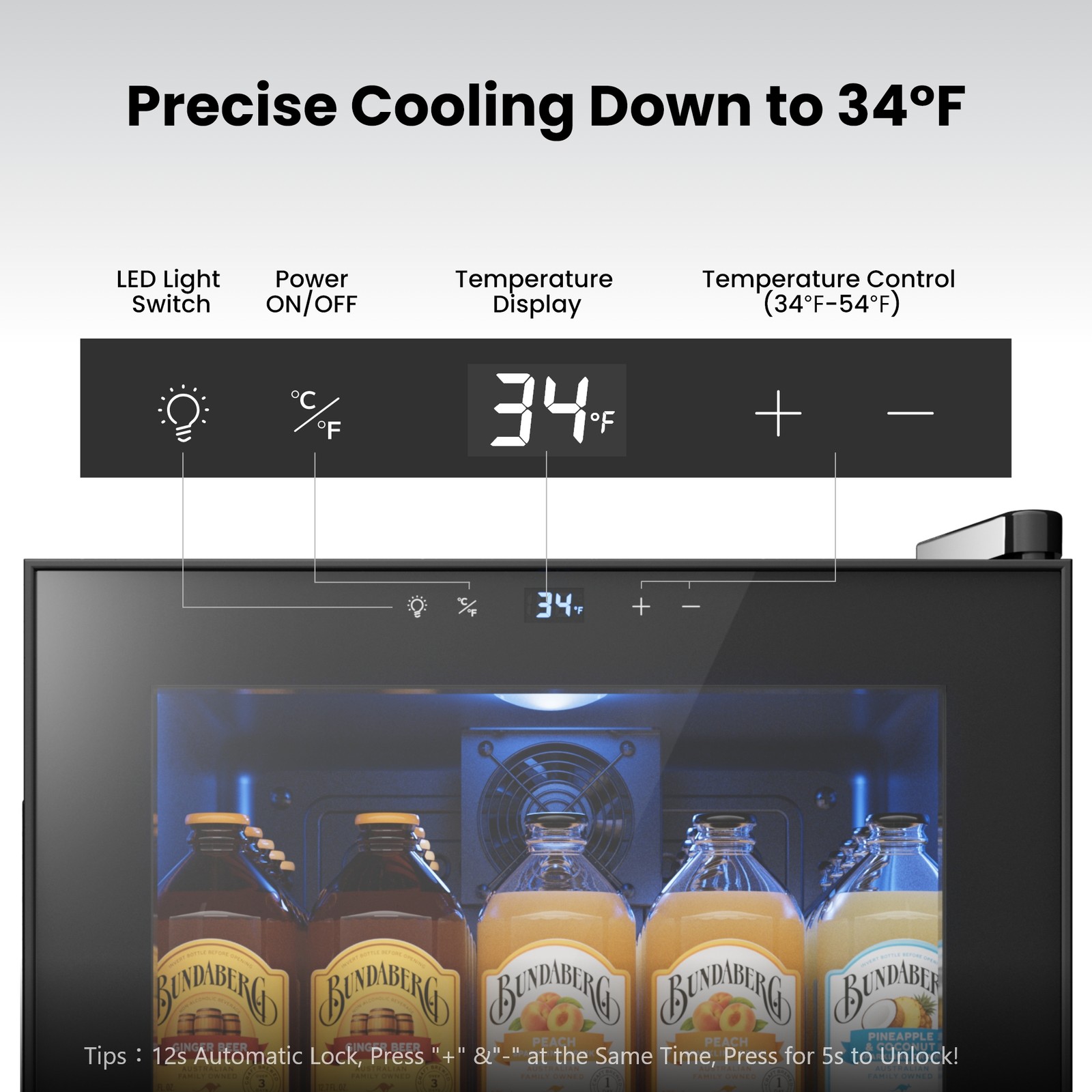 Yeego Beverage Cooler Refrigerator Mini Fridge 65 Cans 34°F-54°F W/Glass Door