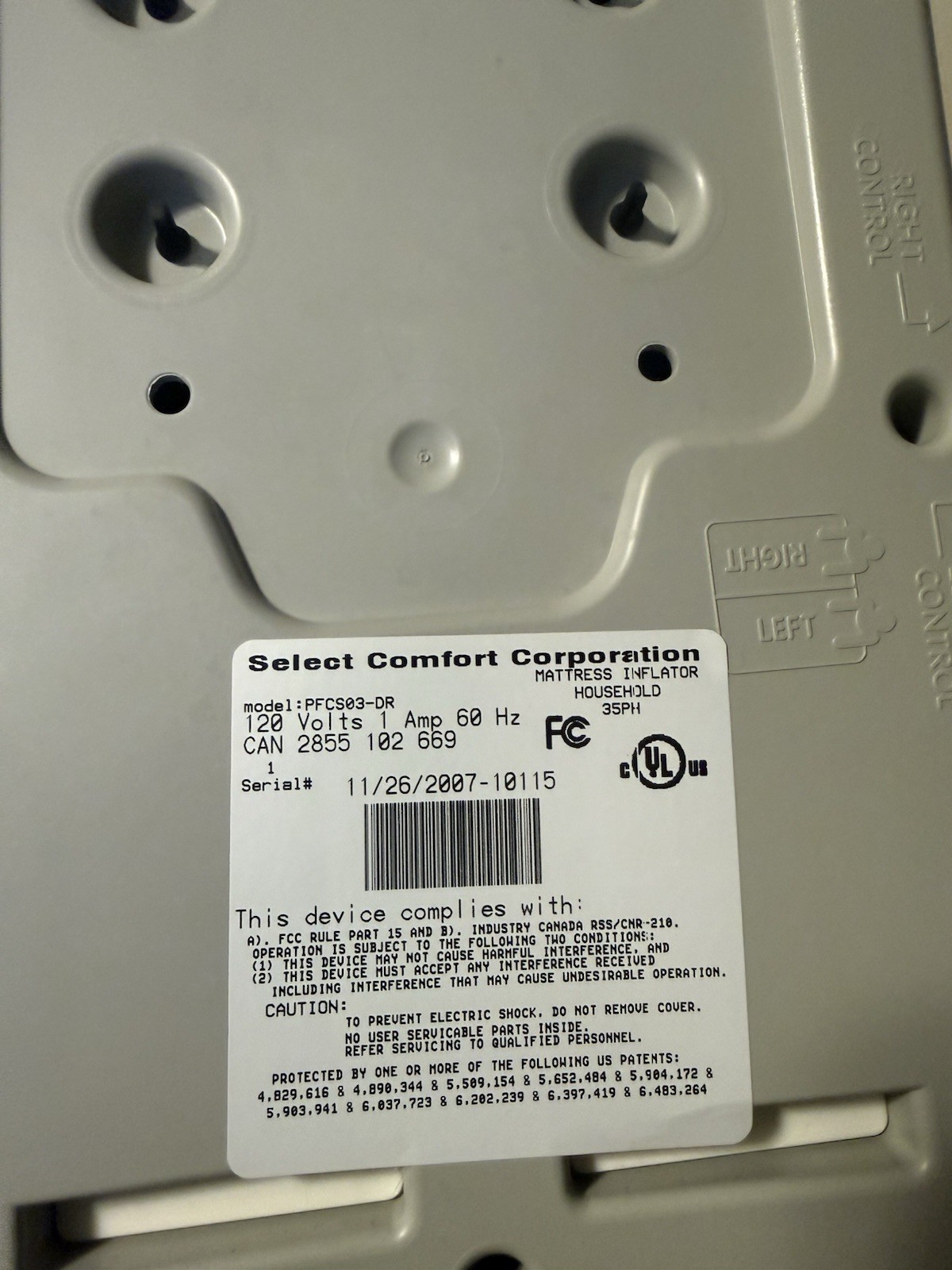 Select Comfort Mattress Inflator PFCS03-DR Beige