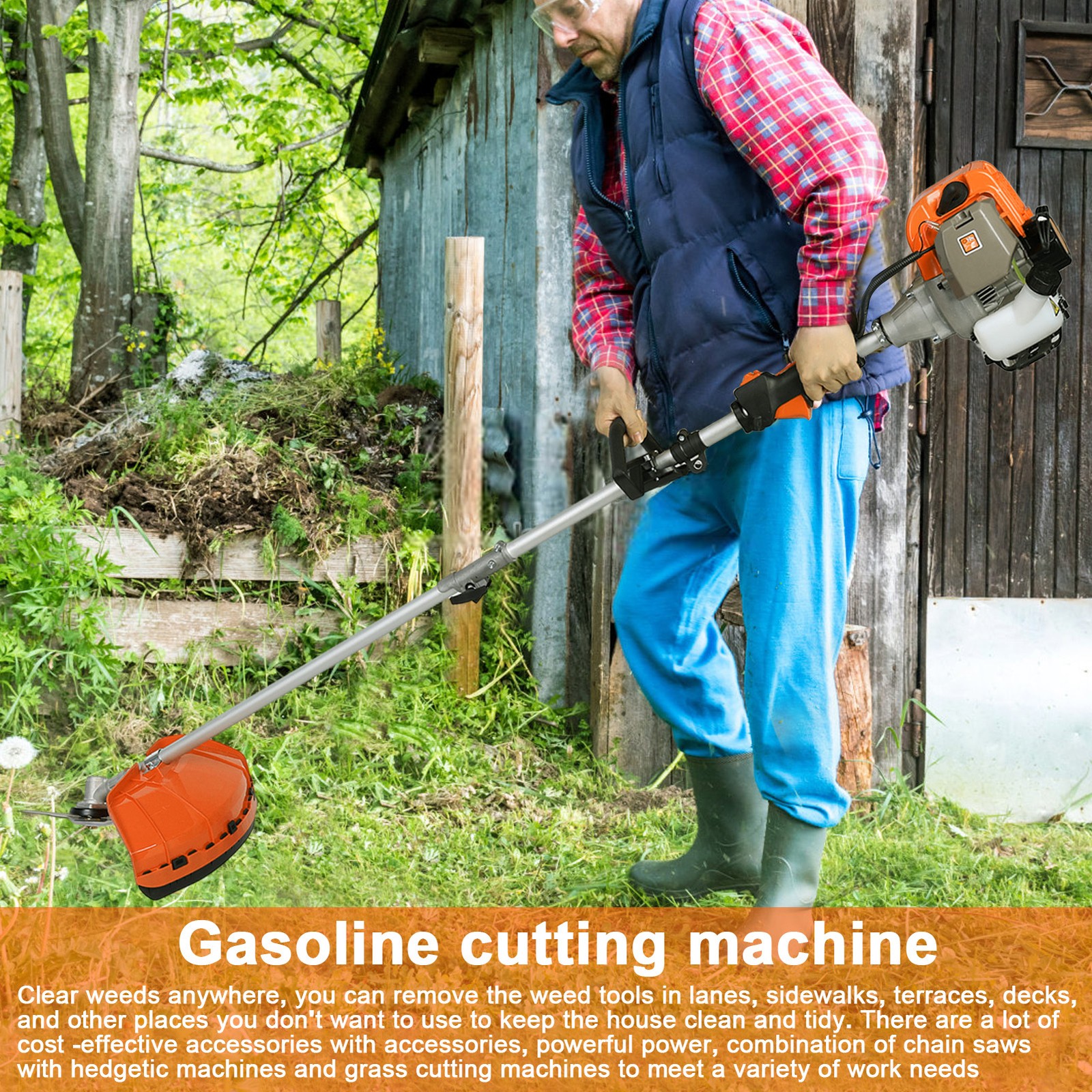 52CC 5 in 1 Brush Cutter 2-Stroke Weed Eater Wacker Gas Powered String Trimmer