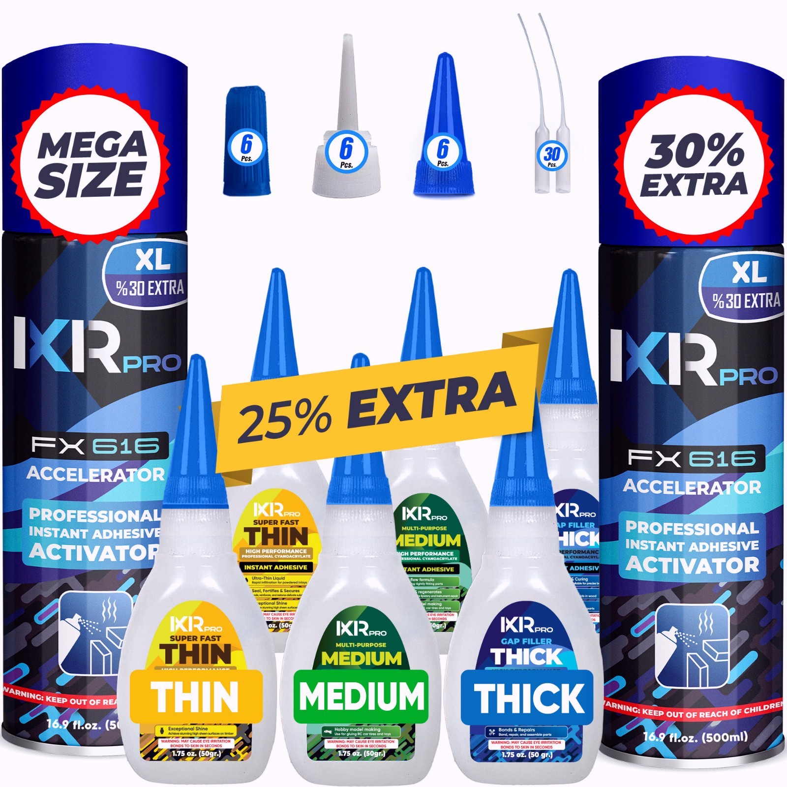 CA Glue with Activator Kit 6x1.75 oz. CA Glue (Thin Medium Thick) 16.9 oz.