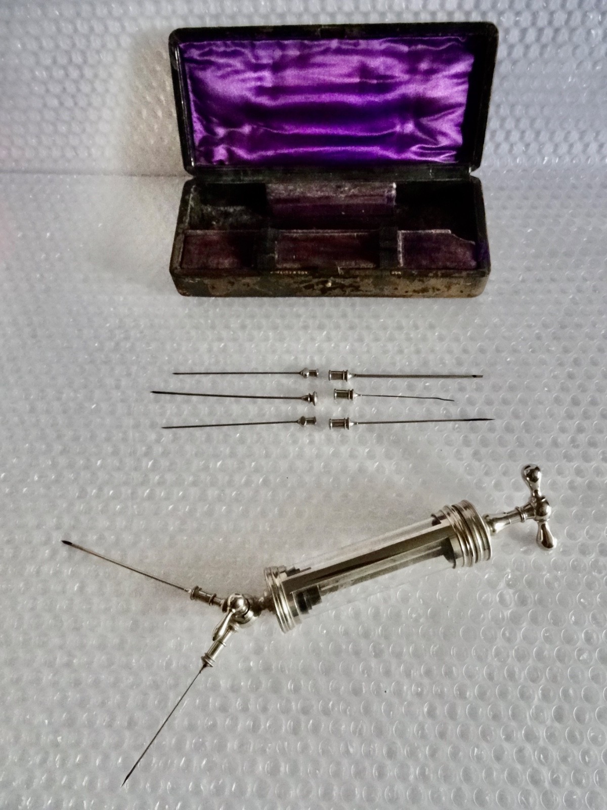 mEDICAL BLOOD TRANSFUSION TOOL W/ CASE J WEISS & SON LONDON ANTIQUE neocurio