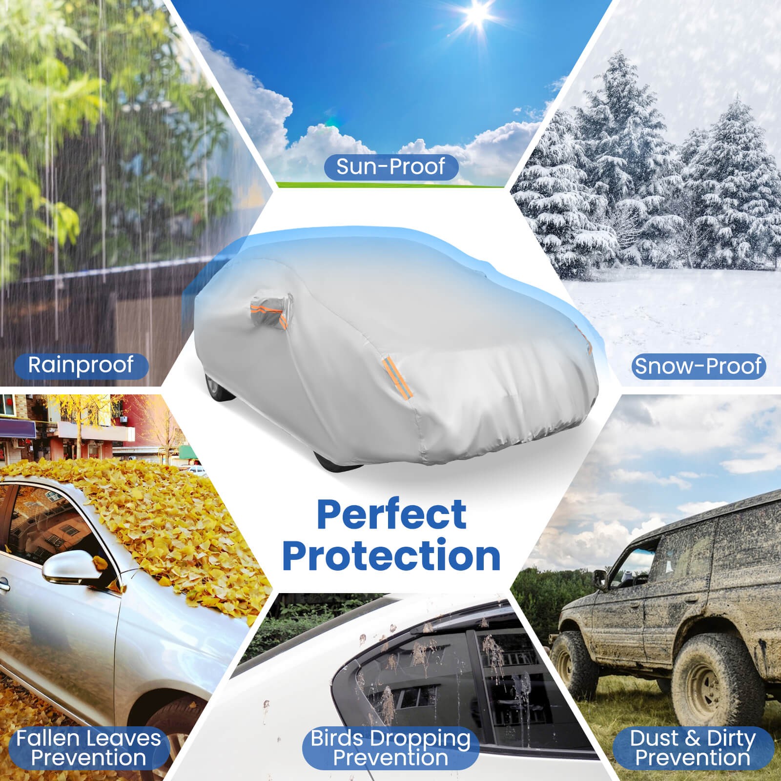 185" Car Cover for Automobiles Outdoor Full Cover with Cotton Lining Waterproof
