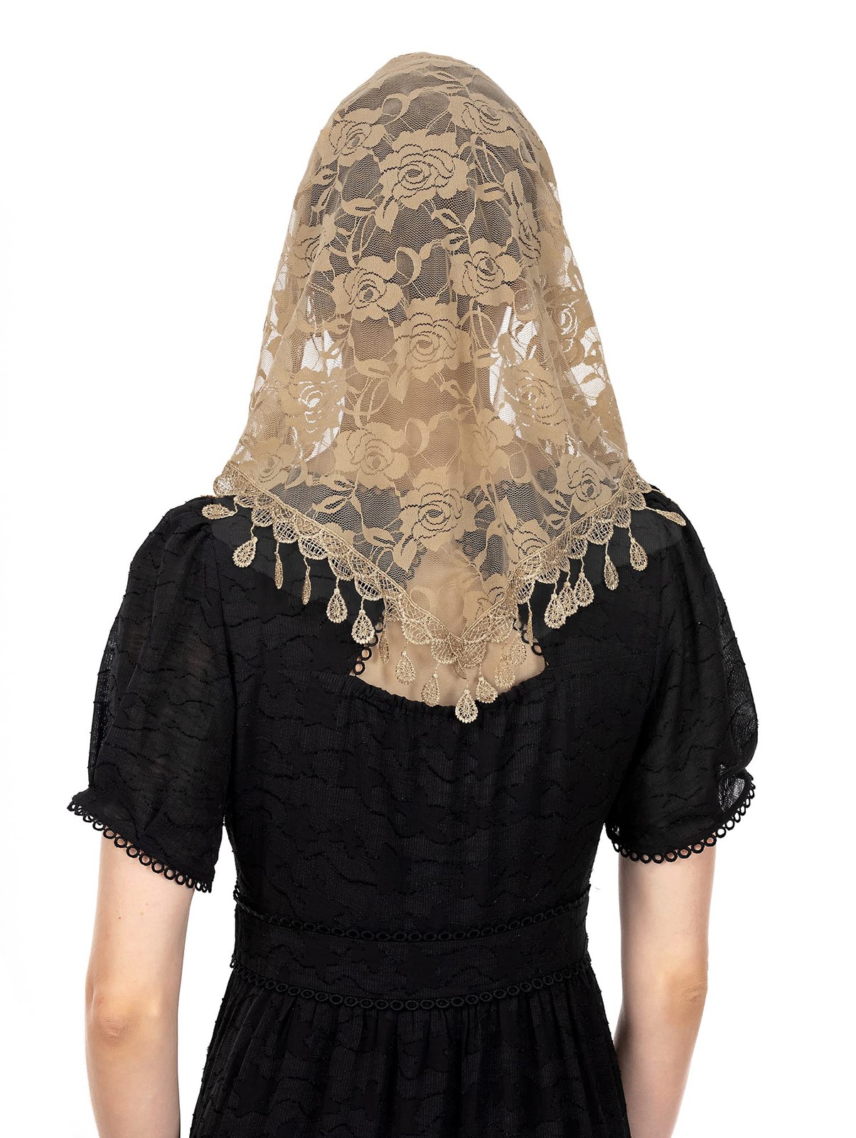 Wgior Triangle Veil for Church Lace Chapel Catholic Mass One Size, Beige