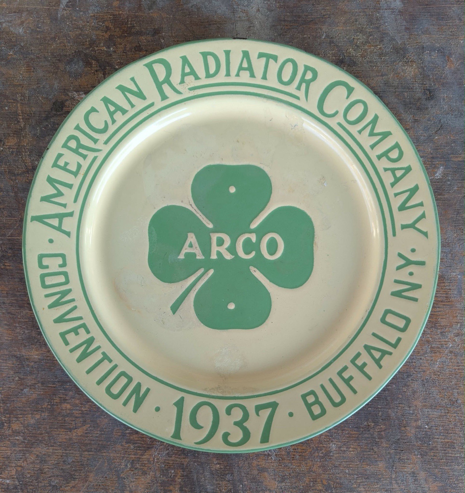 Vintage Early Auto American Radiator Porcelain Shamrock ARCO Buffalo Sign Plate