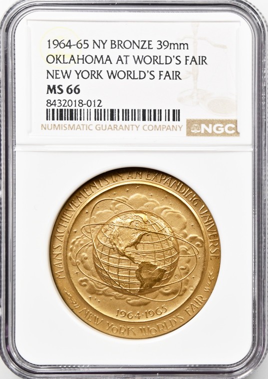 1964-65 NY World's Fair Medal - Oklahoma at Expo - MS66 NGC - Token Bronze
