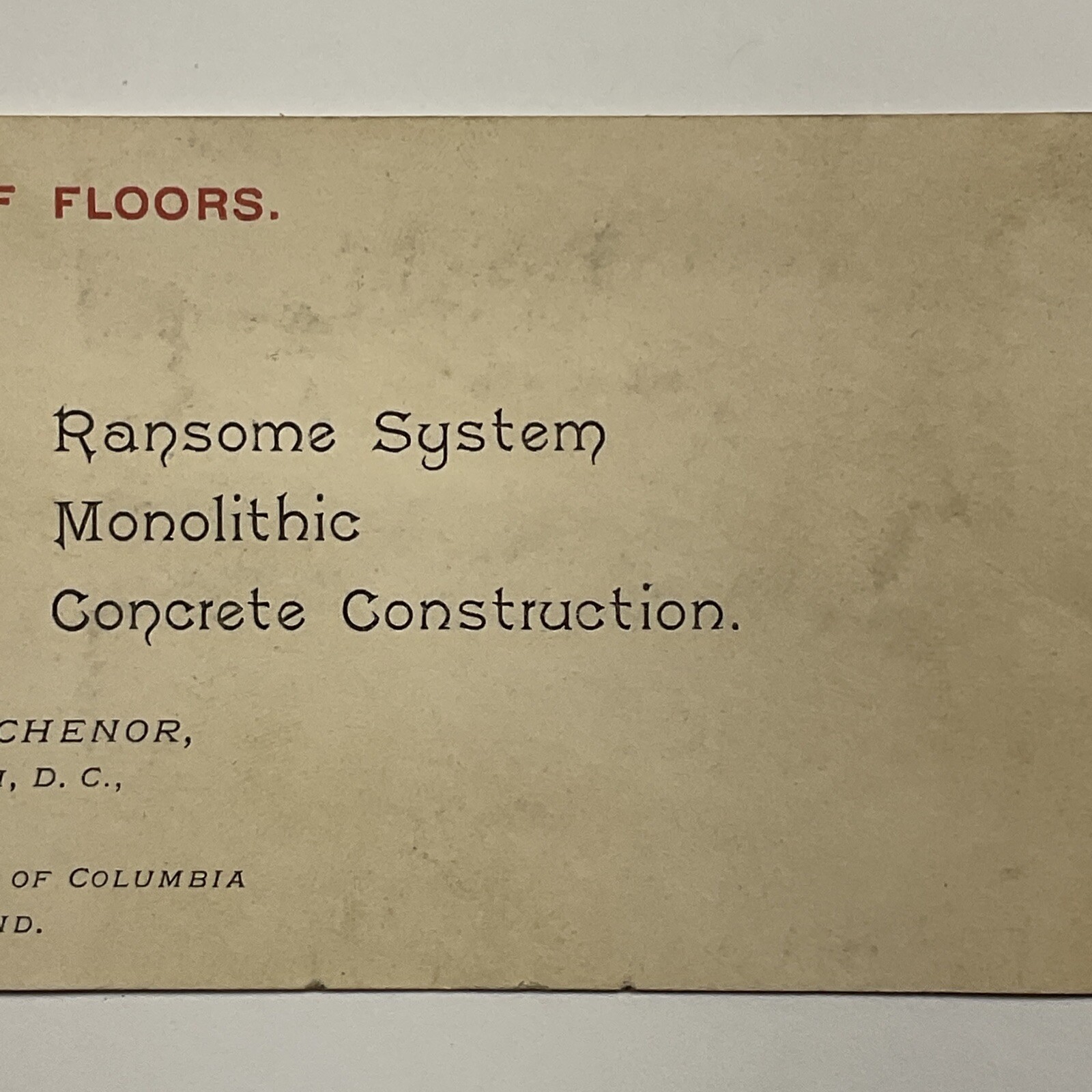 Washington D.C. Ransome System Monolithic Concrete Construction Business Card