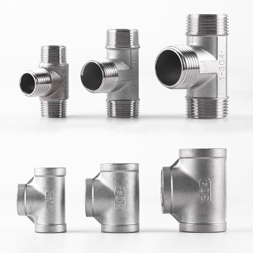 Stainless Pipe Fitting Tee Connector T-Shape Female Male Thread 1/2" 3/4" 1" 2"