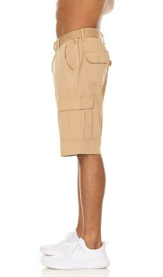 2 PACK: Men’s Cargo Shorts Casual Cotton Twill Multi Pockets Lightweight Belted