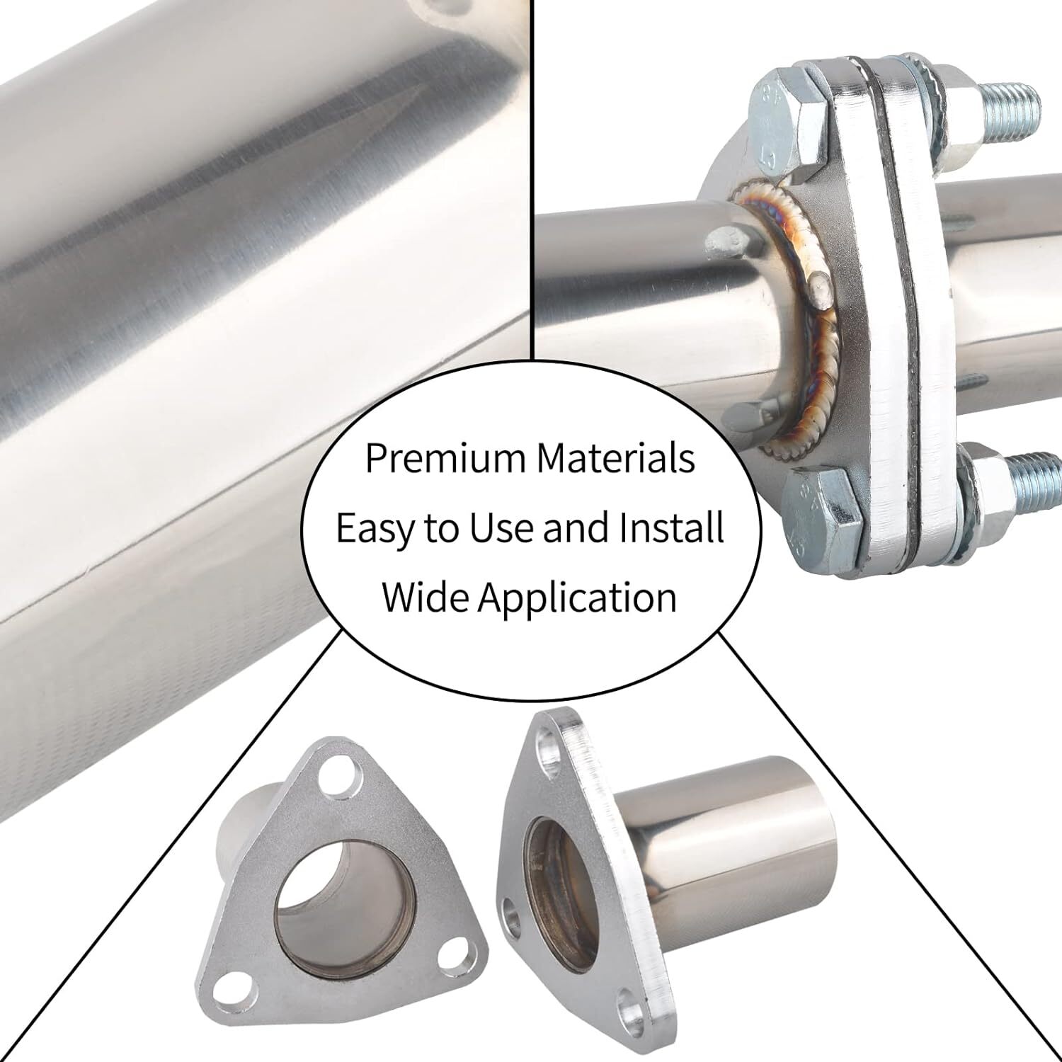 3 BOLTS 3" OD Universal Quick Fix Exhaust Triangle Flange Repair Pipe Kit