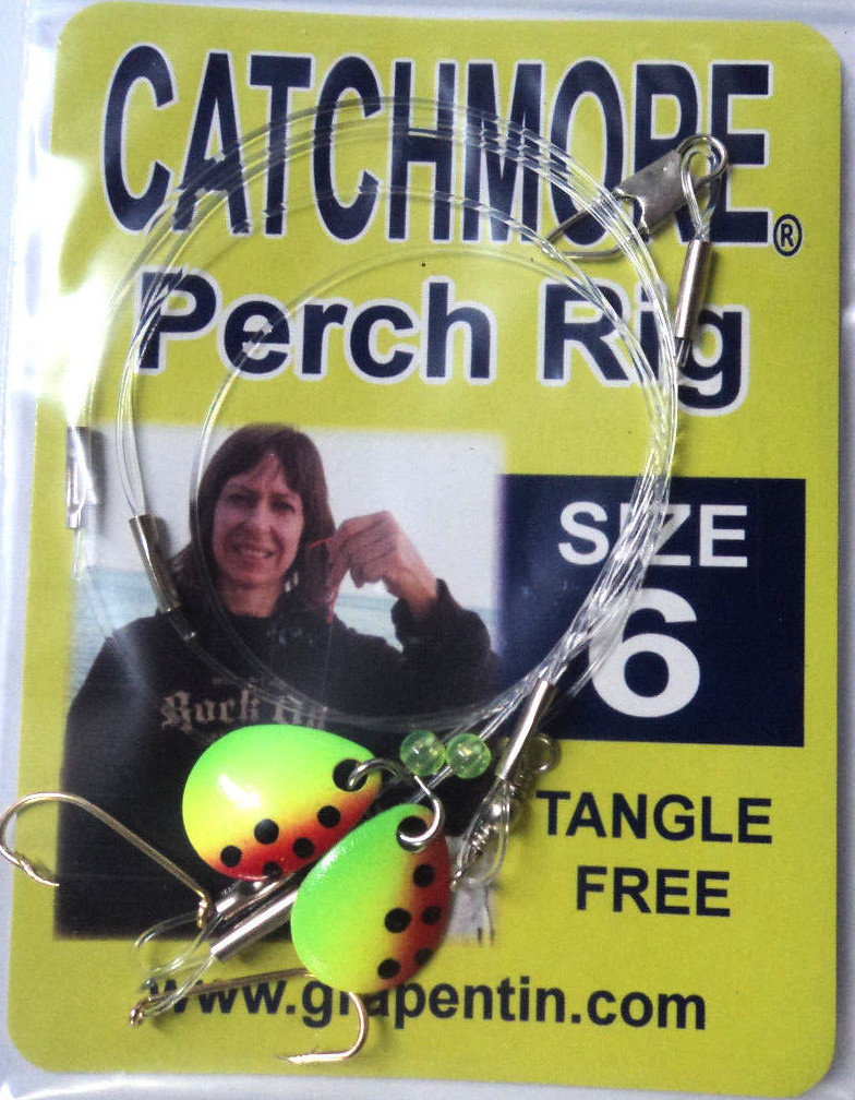 Catchmore Perch Rigs, THREE Packs, Size 6 Hook, Watermelon, Tangle Free! #PR6-6