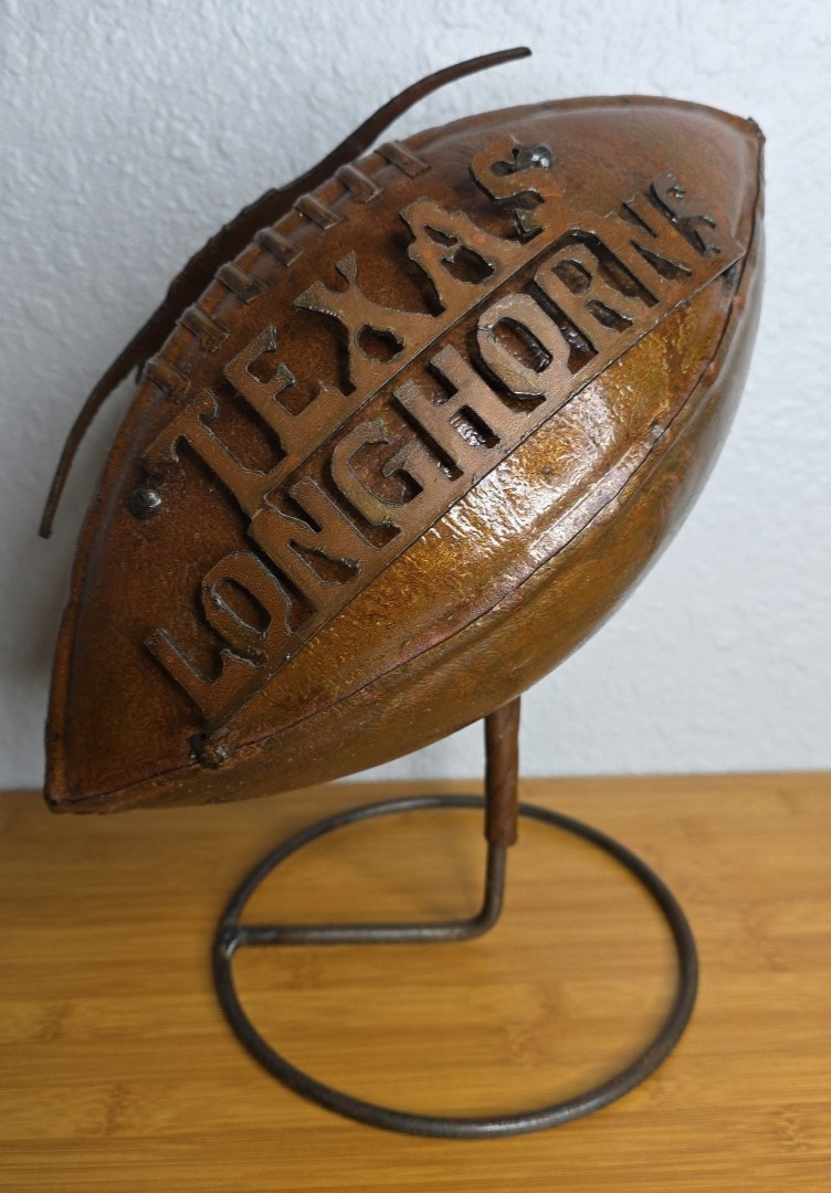 Texas Longhorns Metal Football With Stand Collectible Manning Hook'em Horns