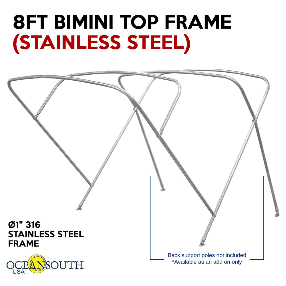 4 Bow BIMINI TOP Stainless Steel - 8ft Long | 54" Height