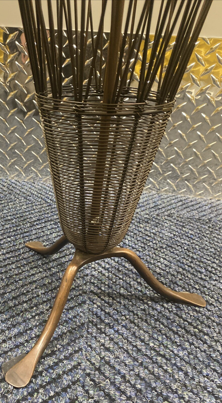 MCM Umbrella Shaped Stand Canes Umbrellas Copper Wire Wood handle 32” X 11.5”