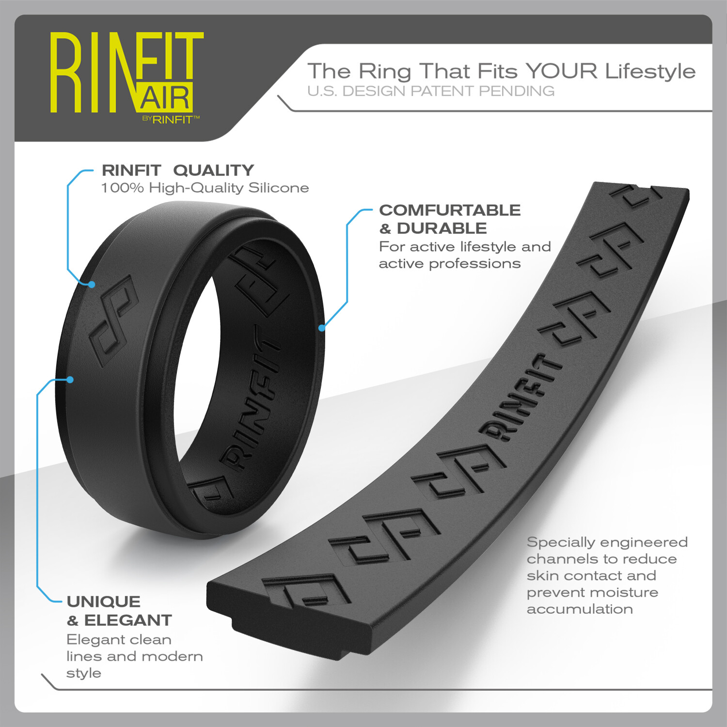 Silicone Ring for Men by RINFIT. Rinfit-Air. Comfortable & Durable Wedding Band