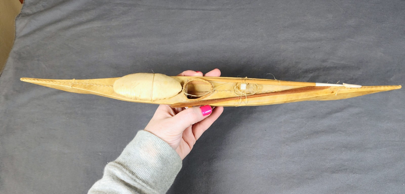 Antique Inuit Kayak Model c. 1900-1920 Authentic Detailed Handcrafted Piece 20"