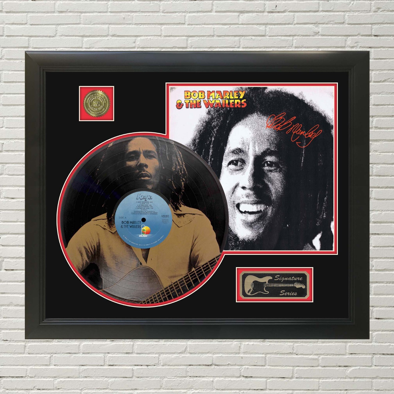 Bob Marley Laser Etched Black Vinyl Record Reproduction Signed LP Display 3