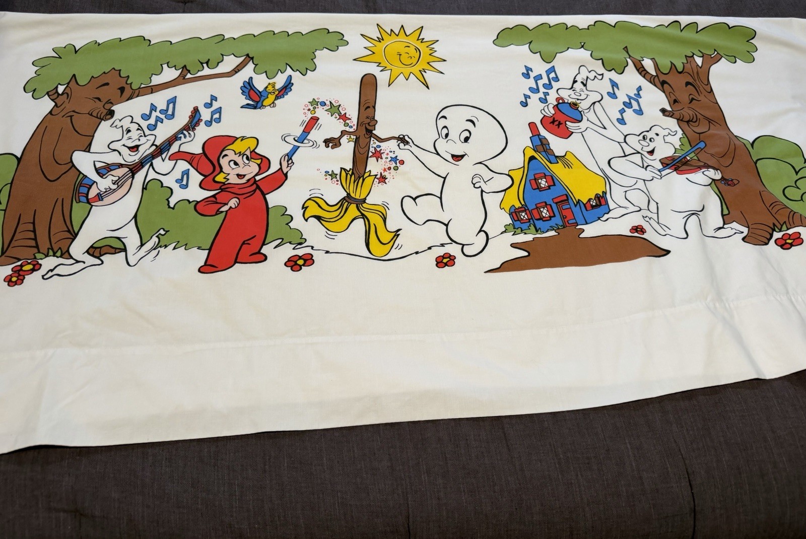 Vtg 70s Casper The Friendly Ghost Twin Flat Sheet Wendy Witch + Ghostly Trio