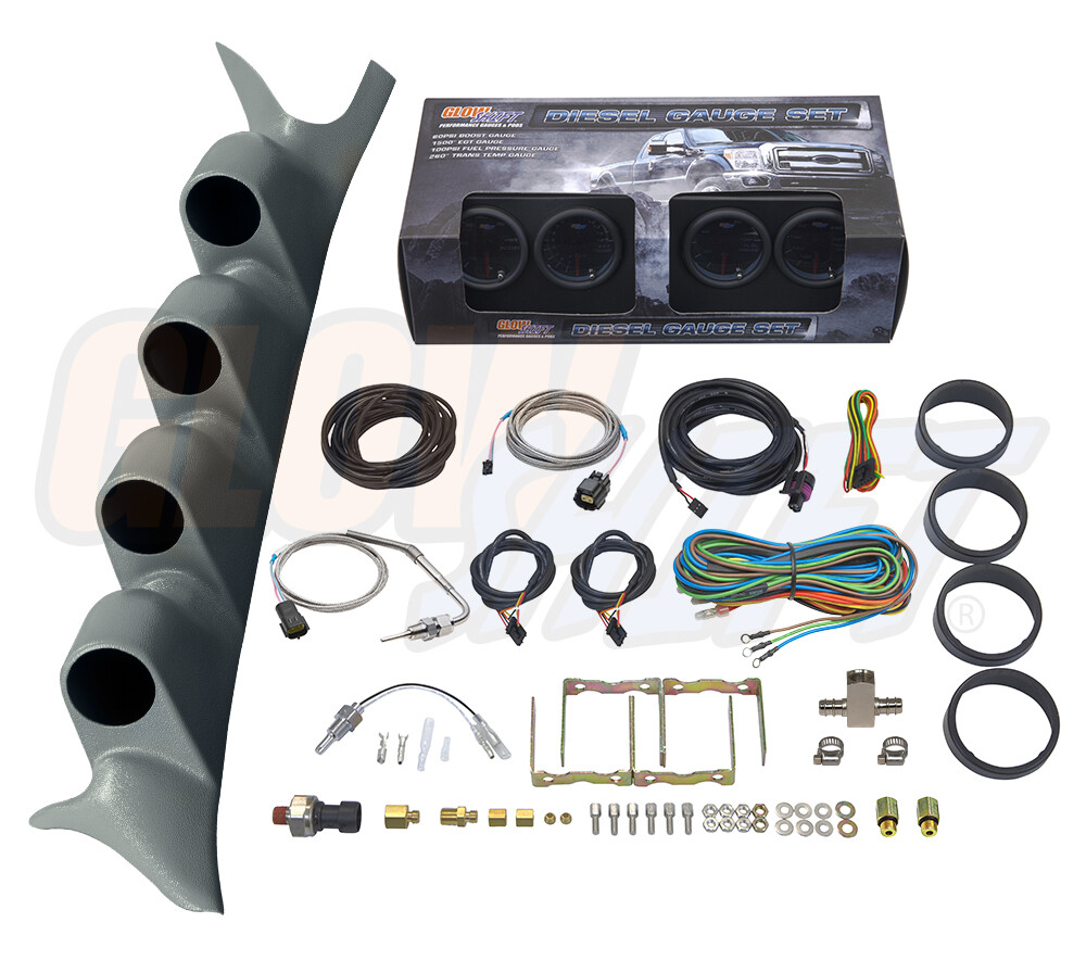 GlowShift T7 4 Gauge Diesel Set + Gray Pod for 99-07 Ford Super Duty Powerstroke