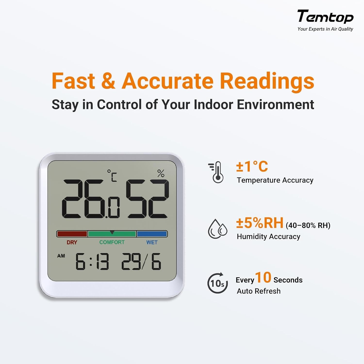 Temtop Thermometer Indoor Digital Hygrometer Temperature Humidity Meter Home