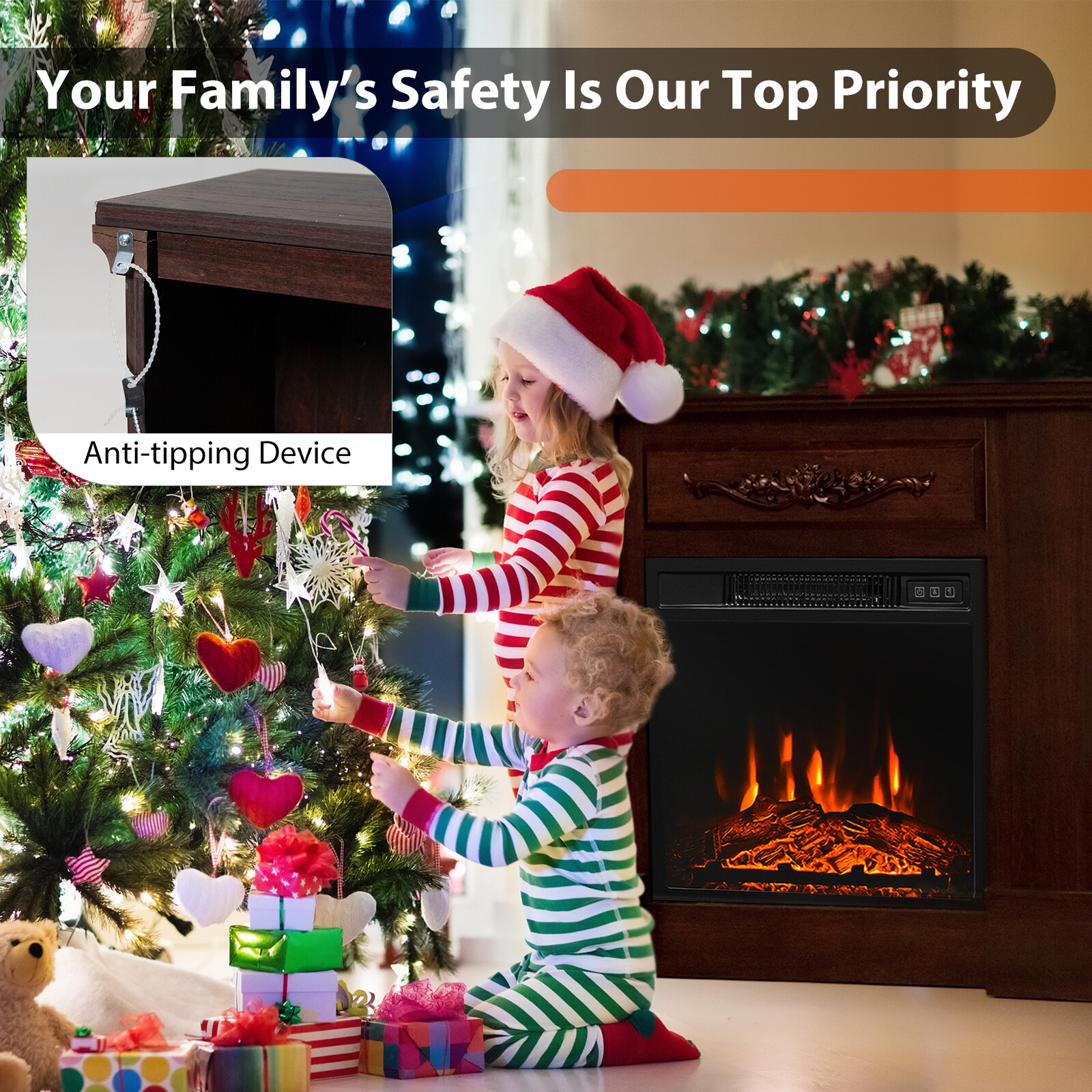 32" Heater Electric Fireplace Mantel TV Stand Space w/Remote Control 1400W