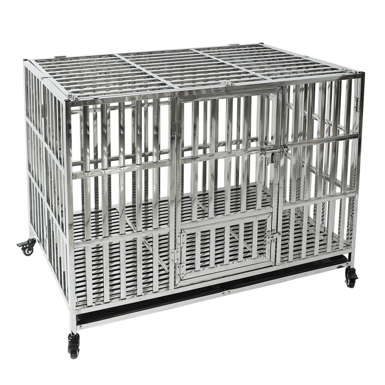 47 inch Heavy Duty Dog Kennel Pet Stainless Steel Crate Cage Stackable