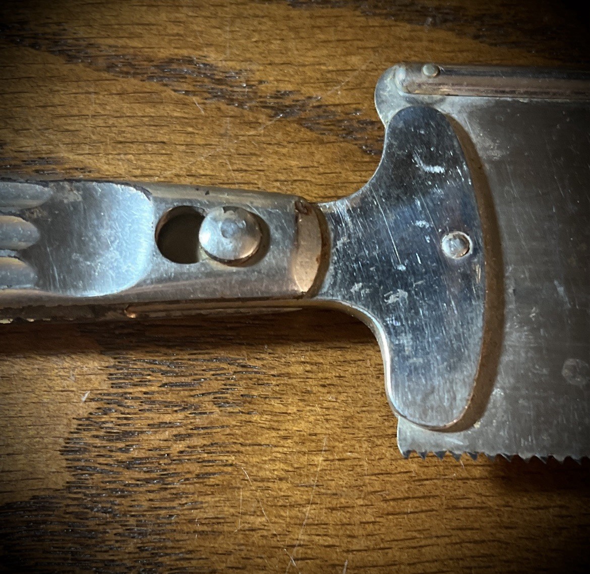 Antique chrome metal bone amputation saw mortuary autopsy surgery medical