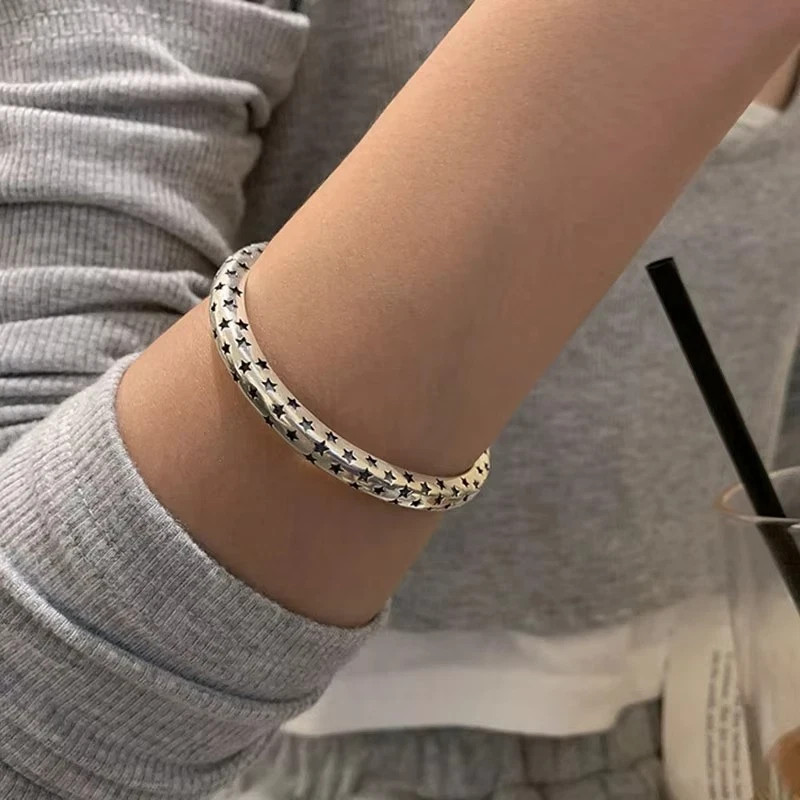 Handmade Vintage Elegant Womans Cuff Bangle Bracelet 925 Sterling Silver Jewelry