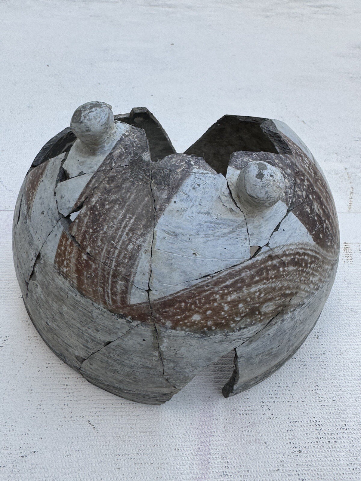 Native American PreColombian Rebuilt Footed Bowl Red Swirl Pattern Pottery Bowl